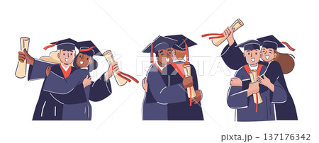Graduate Friends Celebrate Achievement Cartoon 137176342