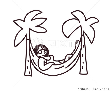 Woman in Hammock Relax Under Palms Woman in Hammock Relax Under Palms 137176424