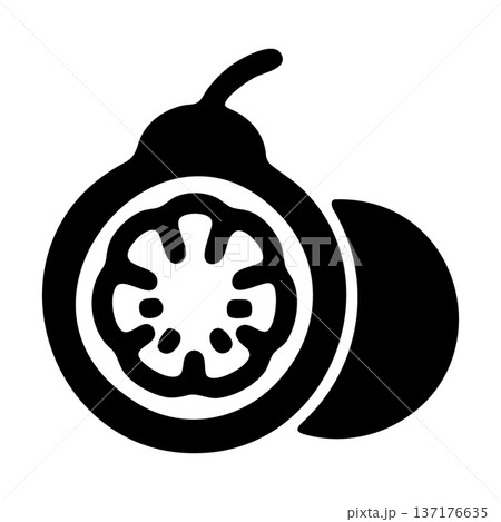 Cutaway black vector illustration of a guava fruit showing seeds and flesh Cutaway black vector illustration of a guava fruit showing seeds and flesh 137176635