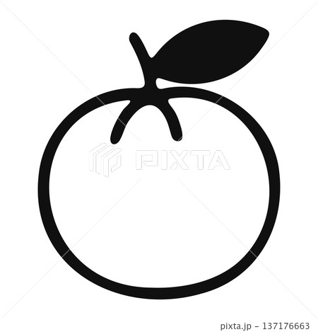 Outline icon of a tomato with stem and leaves on white background, simple graphic 137176663