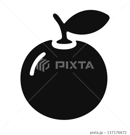 Simple Black Silhouette of a Fresh Orange with a Leaf and Stem Simple Black Silhouette of a Fresh Orange with a Leaf and Stem 137176672