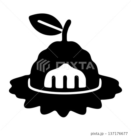 Stylized Black Silhouette of a Fruit with a Leaf and Underpass Stylized Black Silhouette of a Fruit with a Leaf and Underpass 137176677