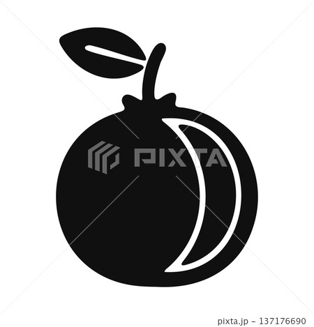 Simple black silhouette of a citrus fruit, like an orange or grapefruit, with a crescent segment. Simple black silhouette of a citrus fruit, like an orange or grapefruit, with a crescent segment. 137176690