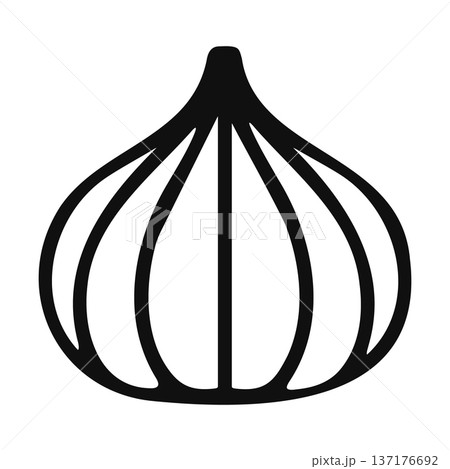 Black silhouette of a stylized garlic bulb icon with segmented cloves, simple vector graphic. 137176692