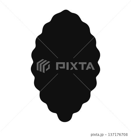 A solitary, dark, scalloped oval shape against a white background, minimalist design A solitary, dark, scalloped oval shape against a white background, minimalist design 137176708