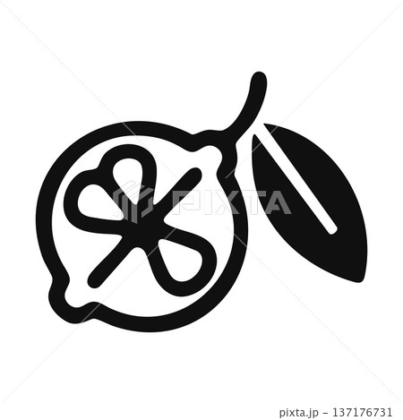 Lemon Slice Icon, Citrus Fruit with Leaf, Refreshing Drink Graphic Lemon Slice Icon, Citrus Fruit with Leaf, Refreshing Drink Graphic 137176731