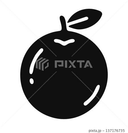 Orange Fruit Icon, Citrus Silhouette with Leaf, Healthy Food Vector Art 137176735