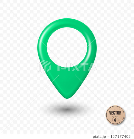 Vector 3d Realistic Green Map Pin Icon. Location Marker with Hole. Map Pin Symbol, Map Pin Badge for GPS, Navigation, Address, Place Pointer 137177403