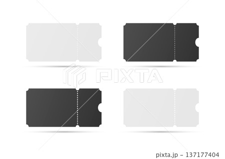 Vector Perforated Ticket Stub Template Set. Blank Admission, Event Tickets for Cinema, Theater, Concert, Festival. Voucher and Coupon. Black and White Tear-Off Design, Isolated, Front View 137177404