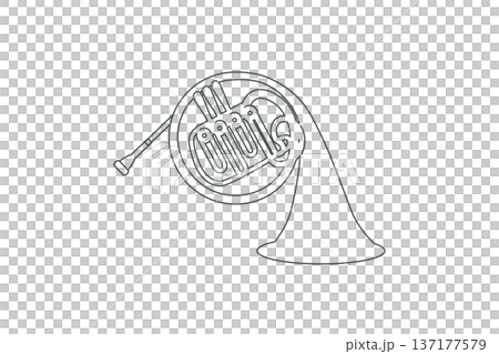 極簡風格的法國號線條畫插圖 137177579