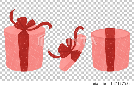Gift holiday box. Watercolor, pastel, red, pink. Illustration in a simple flat style. Highlighted design element for printing, prints, products, packaging, textiles, wallpaper, printed materials 137177582