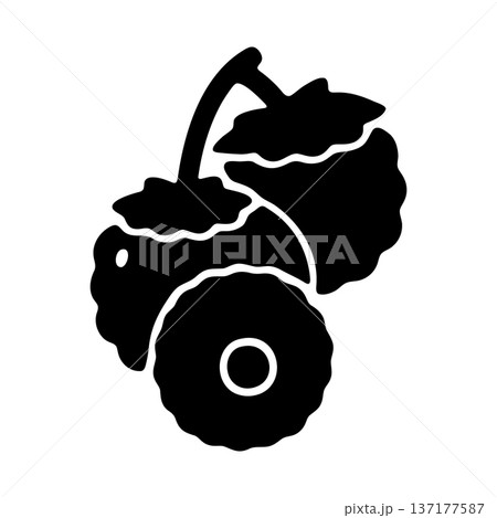 Black silhouette of two cherries with leaves and stem, isolated on white background. Vector illustration. Black silhouette of two cherries with leaves and stem, isolated on white background. Vector illustration. 137177587