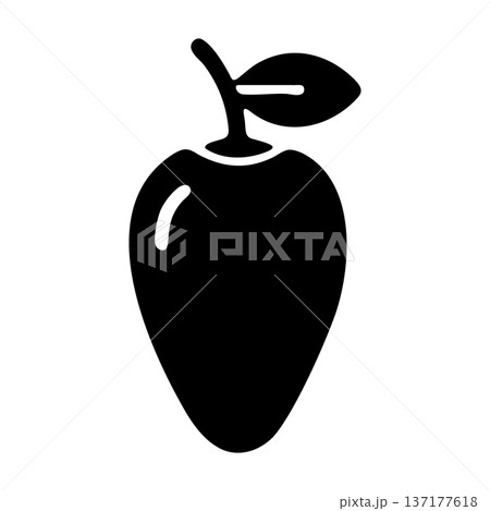 Strawberry fruit icon, black and white silhouette, simple vector illustration with leaf. Strawberry fruit icon, black and white silhouette, simple vector illustration with leaf. 137177618