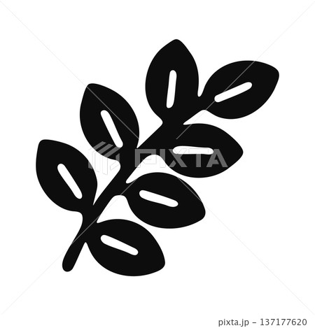 Simple Black Vector Icon of a Branch with Leaves - Botanical Graphic 137177620