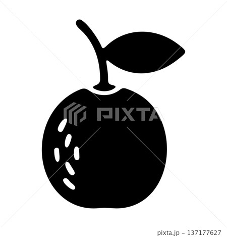 Simple Black Icon of an Orange with Stem and Leaf Simple Black Icon of an Orange with Stem and Leaf 137177627