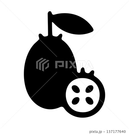 Simple black silhouette of a feijoa fruit with leaf and slice Simple black silhouette of a feijoa fruit with leaf and slice 137177640