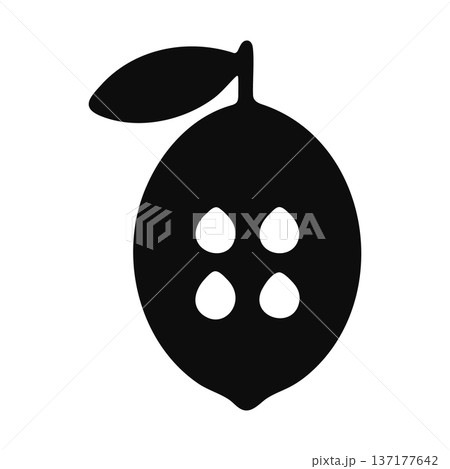 Black silhouette icon of a lemon with leaf and seeds Black silhouette icon of a lemon with leaf and seeds 137177642