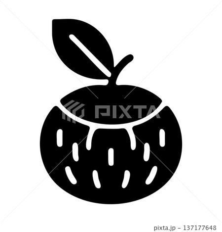 Black silhouette of a coconut with dripping liquid and leaf Black silhouette of a coconut with dripping liquid and leaf 137177648