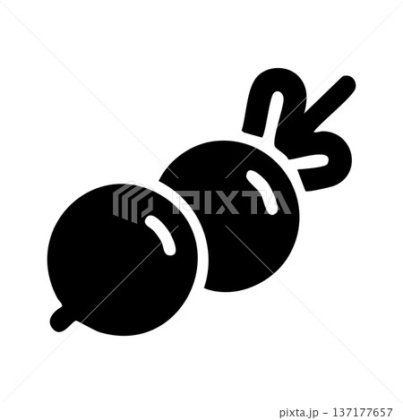 Black and white silhouette icon of two cherries on a stem with a leaf, stylized fruit graphic Black and white silhouette icon of two cherries on a stem with a leaf, stylized fruit graphic 137177657