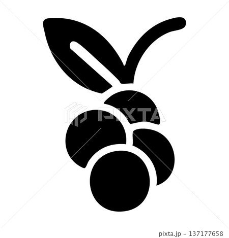 Stylized black and white graphic of a cluster of berries with a leaf, simple fruit icon Stylized black and white graphic of a cluster of berries with a leaf, simple fruit icon 137177658