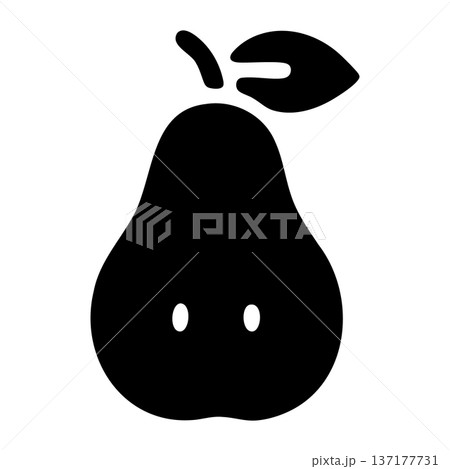 Black Pear Fruit Icon with Seeds and Leaf Graphic for Harvest Season 137177731