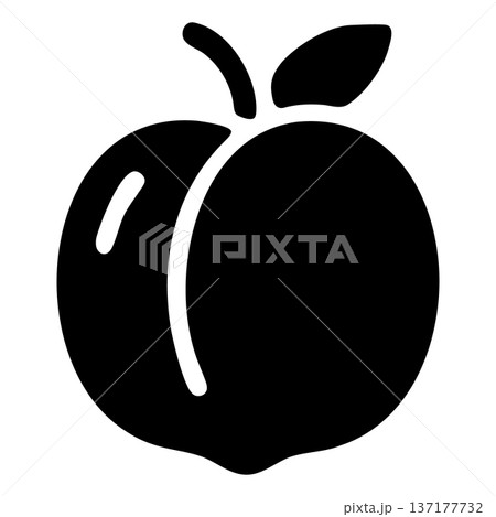Round Black Peach or Nectarine Fruit Icon with Leaf for Healthy Diet Round Black Peach or Nectarine Fruit Icon with Leaf for Healthy Diet 137177732