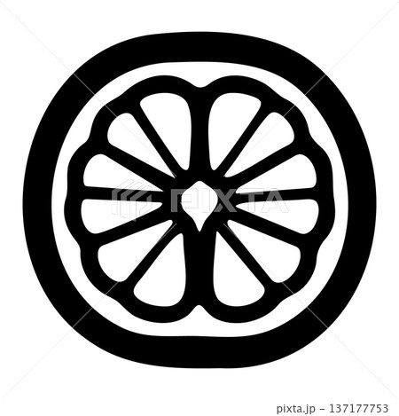 Detailed Black Citrus Fruit Slice Icon in Circular Frame. Detailed Black Citrus Fruit Slice Icon in Circular Frame. 137177753