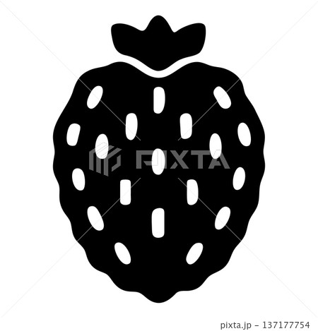 Classic Black Strawberry Fruit Icon Silhouette with Seeds. 137177754