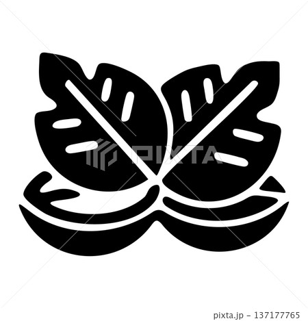 Cocoa Beans and Leaves Black Silhouette Icon for Chocolate and Natural Ingredient Products 137177765
