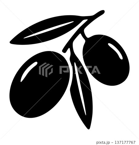 Two Olives on a Branch with Leaves Black and White Glyph Icon 137177767