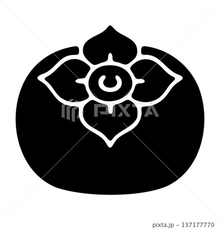 Whole Persimmon Fruit with Calyx Black and White Glyph Icon 137177770