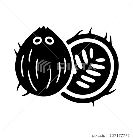 Rambutan Fruit and a Halved Piece Black and White Glyph Icon Rambutan Fruit and a Halved Piece Black and White Glyph Icon 137177775