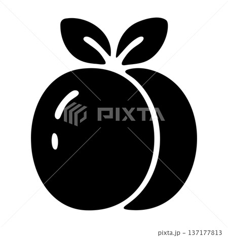 Peach Fruit Icon. Black and White Vector Glyph for Sweet Produce, Summer, and Natural Desserts. 137177813