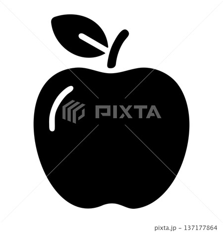 Apple Fruit with Leaf Black Icon - Simple Vector Glyph for Healthy Eating, Fresh Food, and Education 137177864