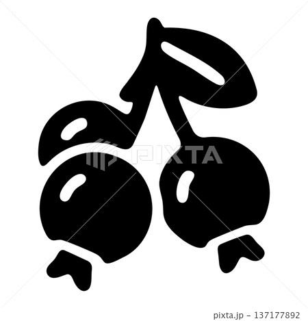 Black Glyph Cranberry or Blueberry Icon with Leaf, Representing Healthy Berries 137177892