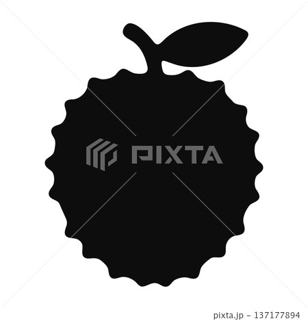 Exotic Black Glyph Spiky Fruit Icon with Leaf, Representing Tropical Delicacies Exotic Black Glyph Spiky Fruit Icon with Leaf, Representing Tropical Delicacies 137177894