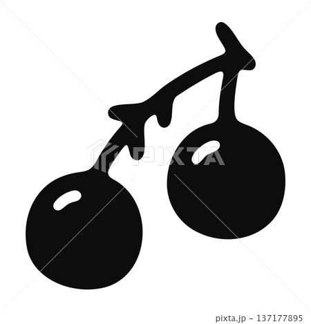 Black Glyph Cluster of Berries or Grapes Icon on a Stem for Food and Beverage Design 137177895