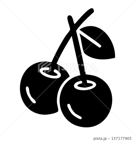 Delicious Cherries with Stem and Leaf Solid Icon Vector Illustration Delicious Cherries with Stem and Leaf Solid Icon Vector Illustration 137177905