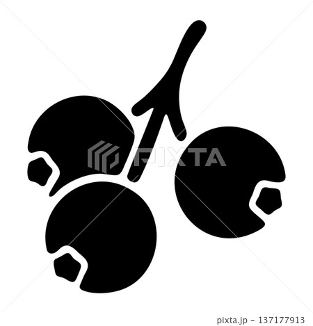 Black Glyph Icon of Three Berries on a Stem, Perfect for Fruit-Themed Designs 137177913