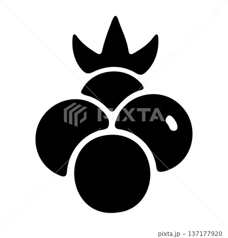 Solid Black Icon of Berries with Leafy Crown - Fruit Glyph Vector 137177920