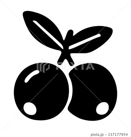 Minimalist Black and White Duo Berries with Leaves Graphic Icon Minimalist Black and White Duo Berries with Leaves Graphic Icon 137177954