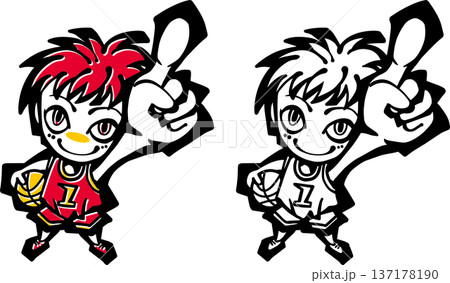 バスケットボールイラスト＜少年・子供・笑う・一番・カッコいい・赤＆黄＞ 137178190