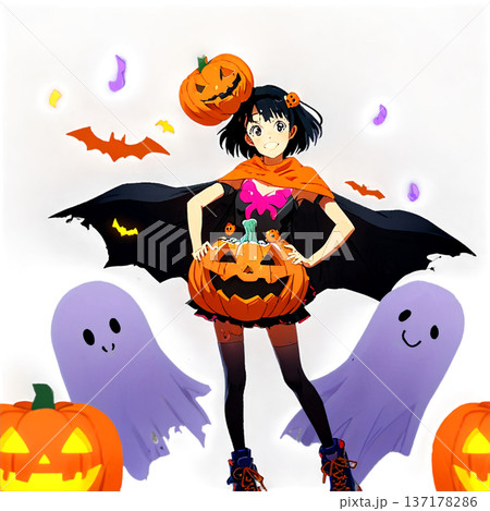 ハロウィン、かぼちゃ、仮装、ホラー、ジャックオーランタン、透過、ハロウィン小物、黒猫、コウモリ 137178286