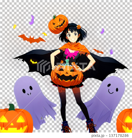 ハロウィン、かぼちゃ、仮装、ホラー、ジャックオーランタン、透過、ハロウィン小物、黒猫、コウモリ 137178286