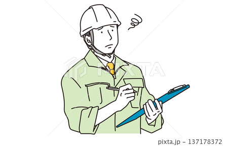 困った表情の作業服の男性のシンプルイラスト素材 137178372