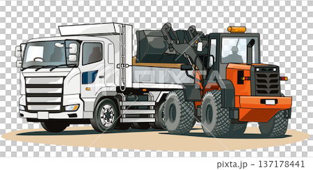 ダンプに土砂を積み込むホイールローダー 137178441