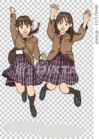 笑顔でジャンプする高校生（中学生） 137178446