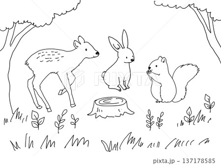 りすとうさぎと子鹿のイラスト りすとうさぎと子鹿のイラスト 137178585