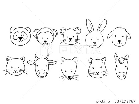 シンプルな動物の顔イラストセット 137178767