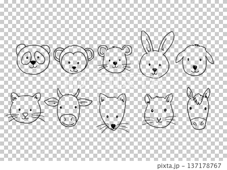 シンプルな動物の顔イラストセット 137178767
